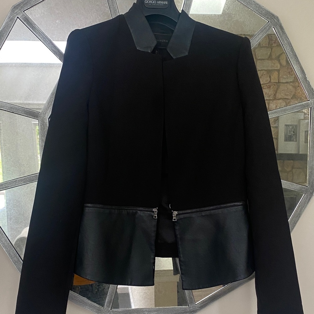 BCBG Max Azria Gorgeous Black Blazer with Leather Trim